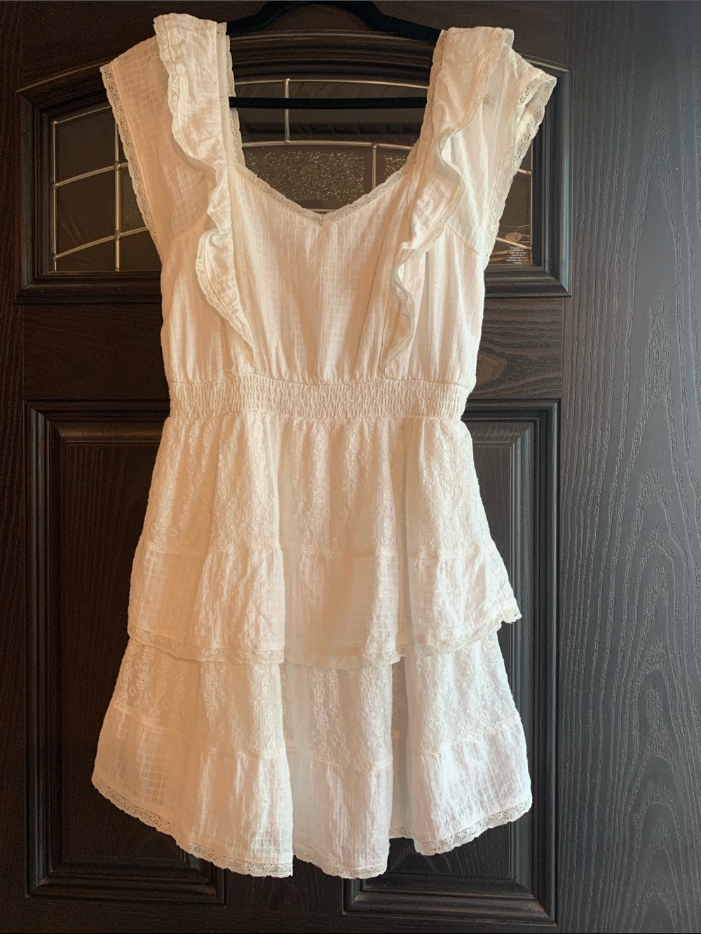 Beautiful American Eagle Outfitters 100% Cotton White Ruffled Tiered Mini Dress